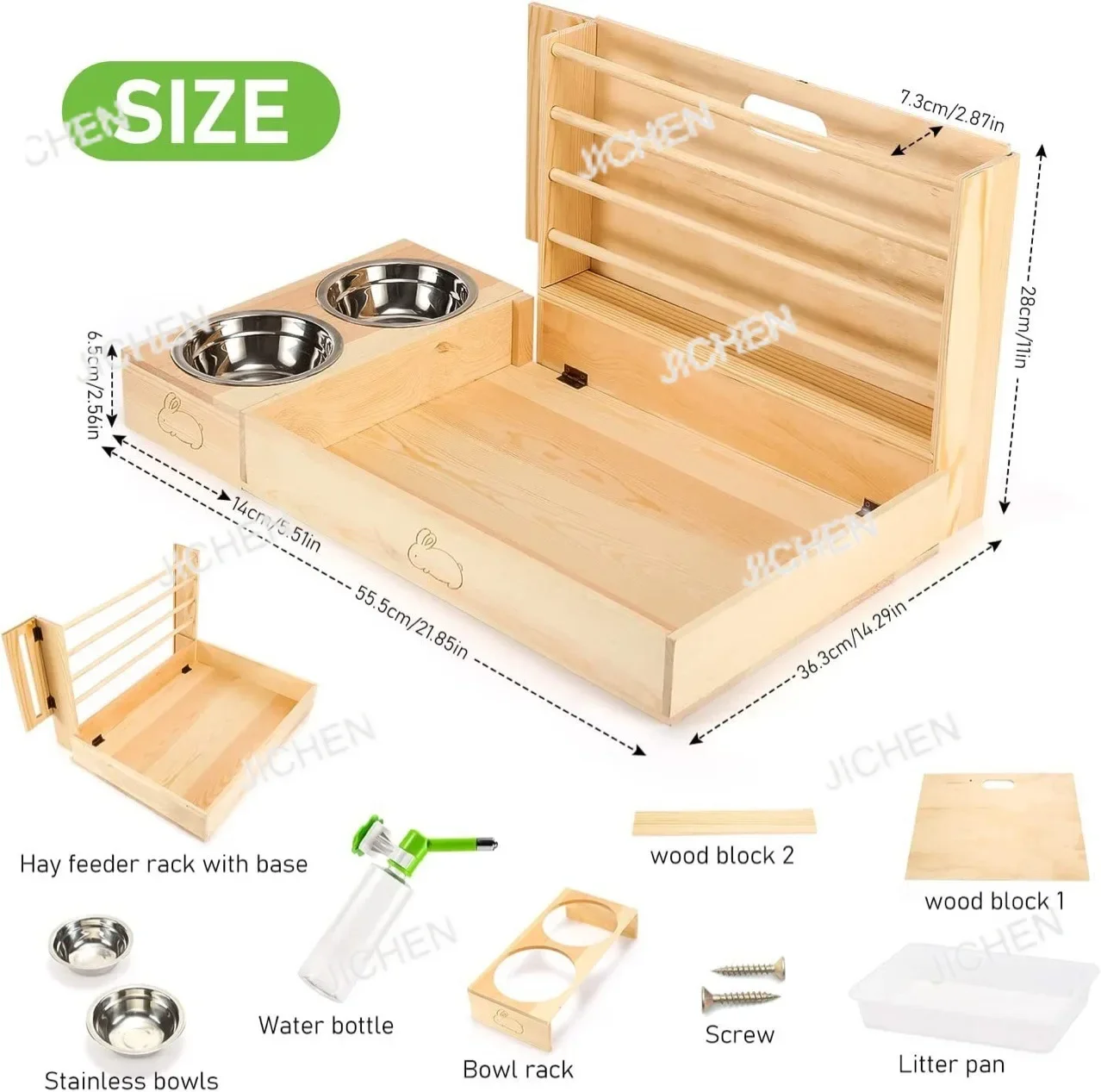 

HS new solid wood rabbit hay feeder anti-knock grass feeder large capacity rabbit guinea pig straw stand