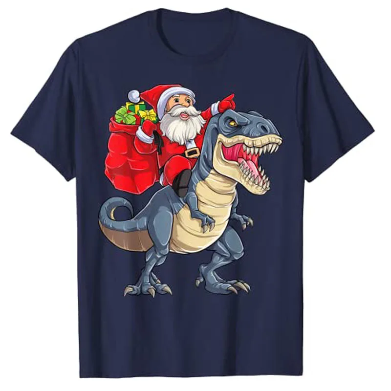 Santa Riding Dinosaur T Rex Christmas Boys Men Xmas Squad T-Shirt Xmas-Santa Ride Shark Santa-Claus Riding-Unicorn Cute Tee Tops