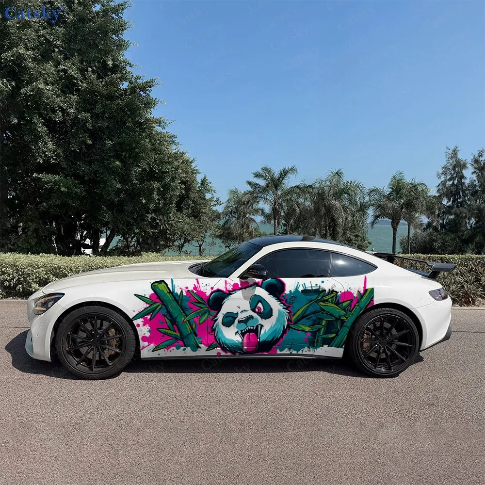 

2pcs Bamboo And Panda,Durable, Fade-resistant, Enhance Vehicle Aesthetics With Bold Artistic Design Car Vinyl Wraps