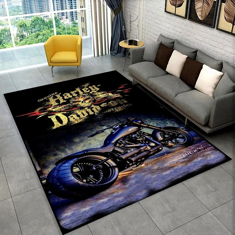 3D Retro H-Harleys Racing Car MOTO Carpet Rug for Home Living Room Bedroom Sofa Doormat Decor,Area Rug Non-slip Floor Mat Gift view 6