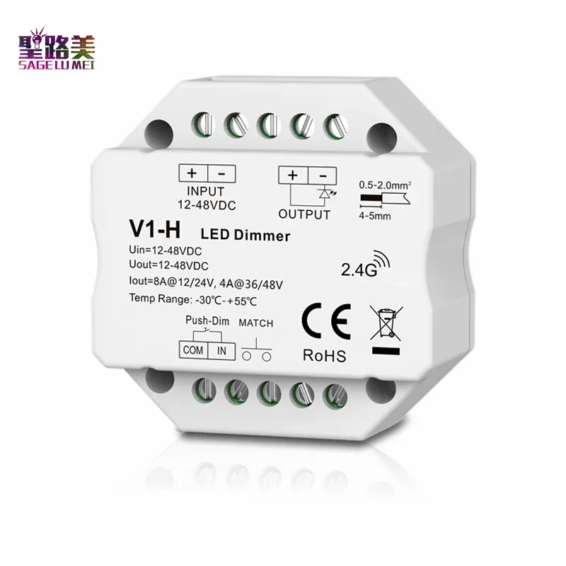 V1-H 12-48VDC 24V 36V 96W/192W/144W/192W jednokolorowy ściemniacz LED bezstopniowe ściemnianie/sterownik Push Dim do taśmy LED