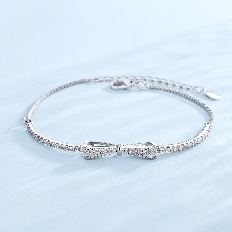 925 Sterling Silver Bow Bracelet Micro Inlay Zircon Bracelet French Elegant Fashion Women Bracelet Jewelry