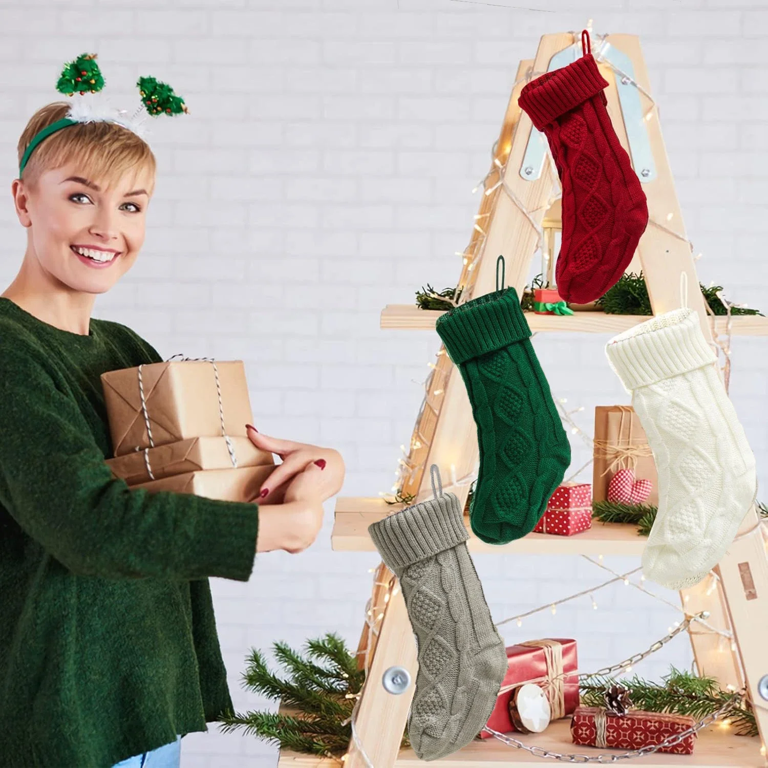 Gray Knit Christmas Stockings,Festive Tree Ornament,Gift Hanging Decor,Perfect for Christmas Party and Home Decor image 2