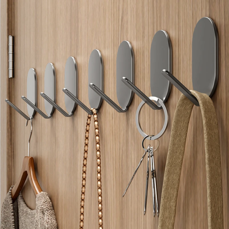 5Pcs No-punch Carbon Steel Hooks Kitchen Bathroom Door Back Wall Hanging No Mark Clothes Rack Sticky Home Storage Accessories