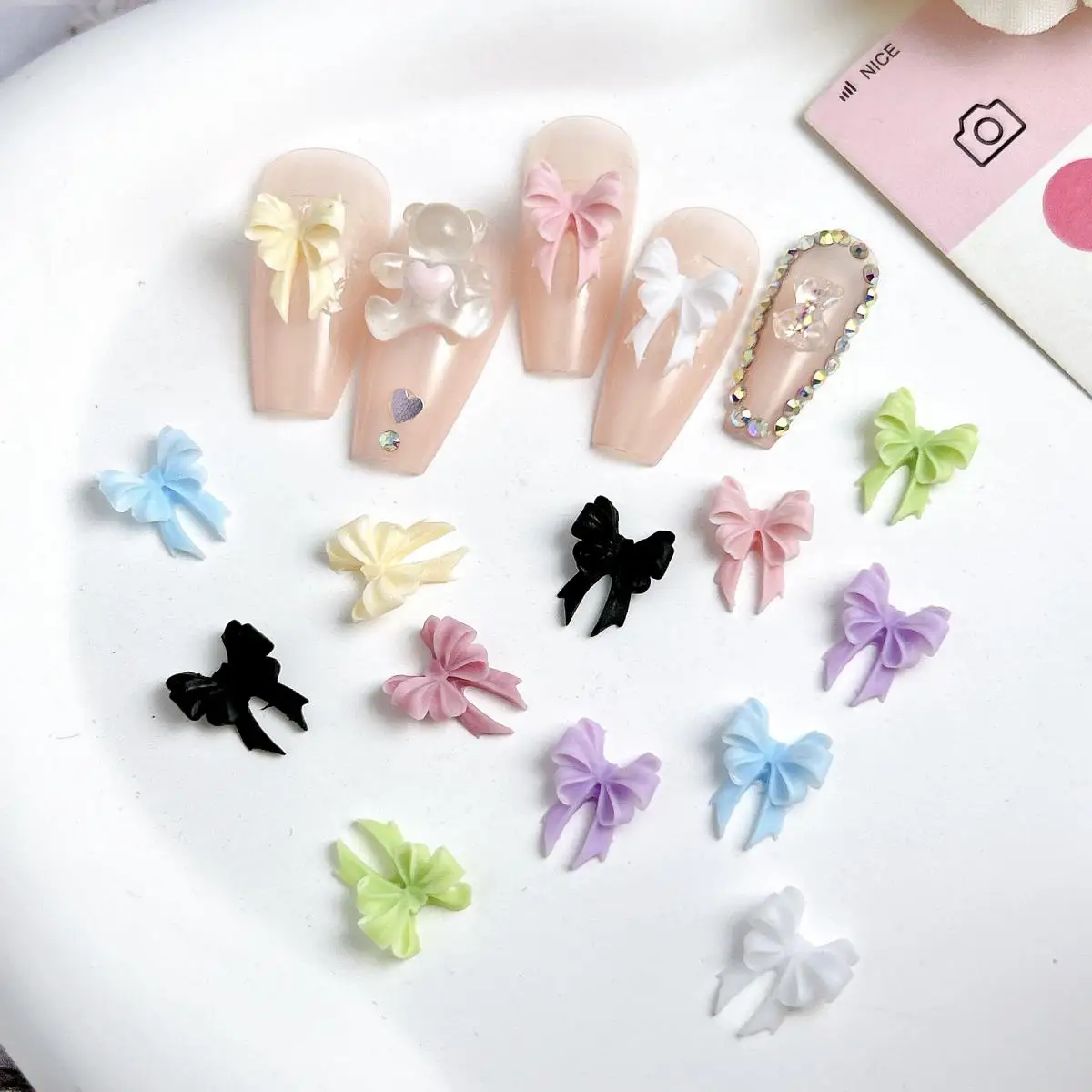 ثلاثية الأبعاد الراتنج 8-Color مختلط الحلو القوس مسمار الفن الديكور طبقة مزدوجة الشريط القوس مسمار السحر اكسسوارات لوازم DIY بها بنفسك الحرف اليدوية