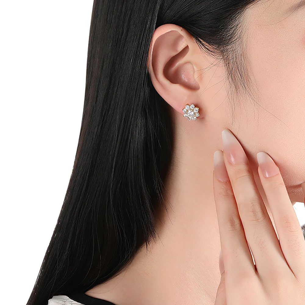 2.8cttw Full Sunflower Moissanite Stud Earrings for Women S925 Sterling Silver D Color Round Cut Diamond Earring Wedding Jewely