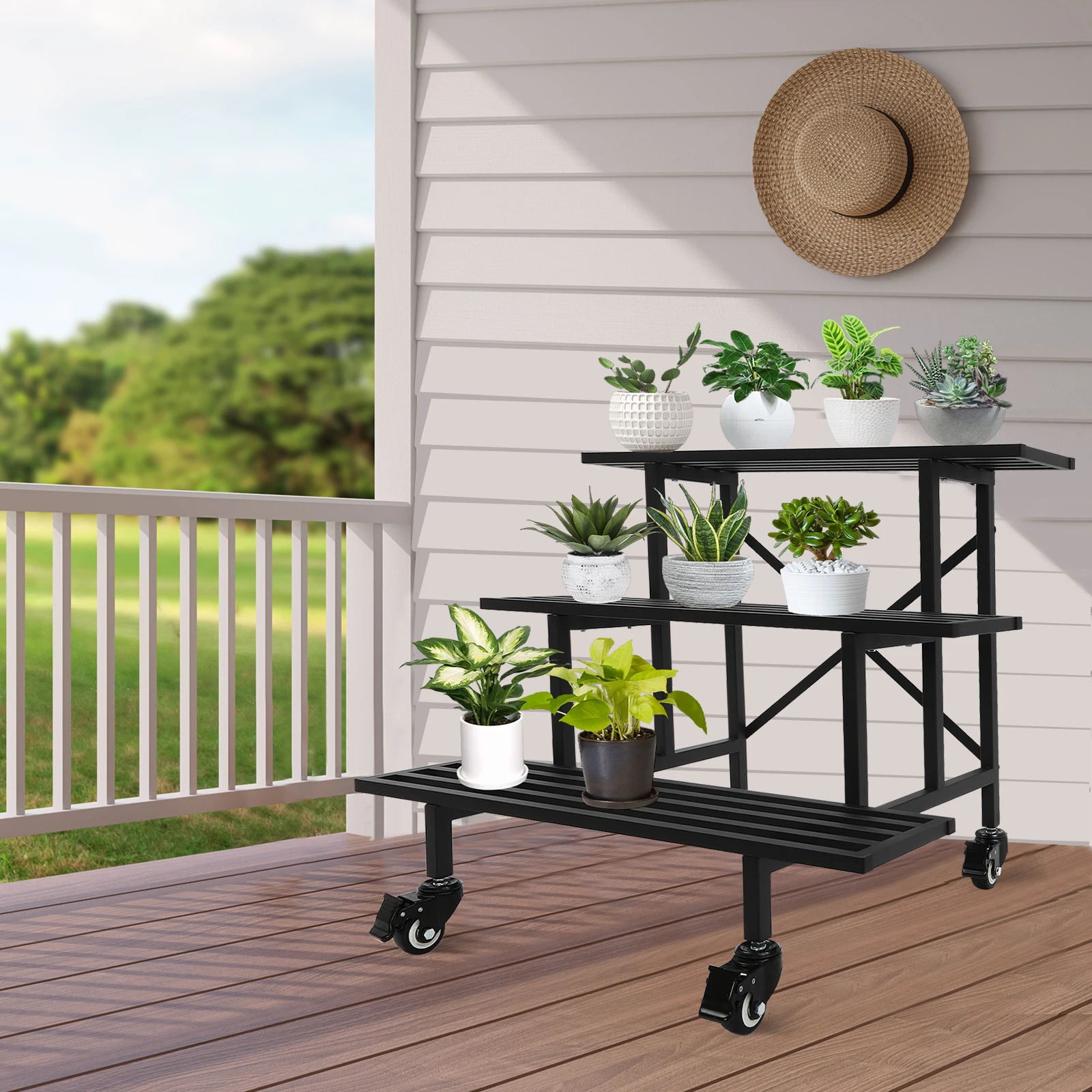 

Three-Layer Metal Plant Frame Garden Plant Shelf Rust Resistant Moving Garden Plant Holder Easy to Clean for Balcony/Garden