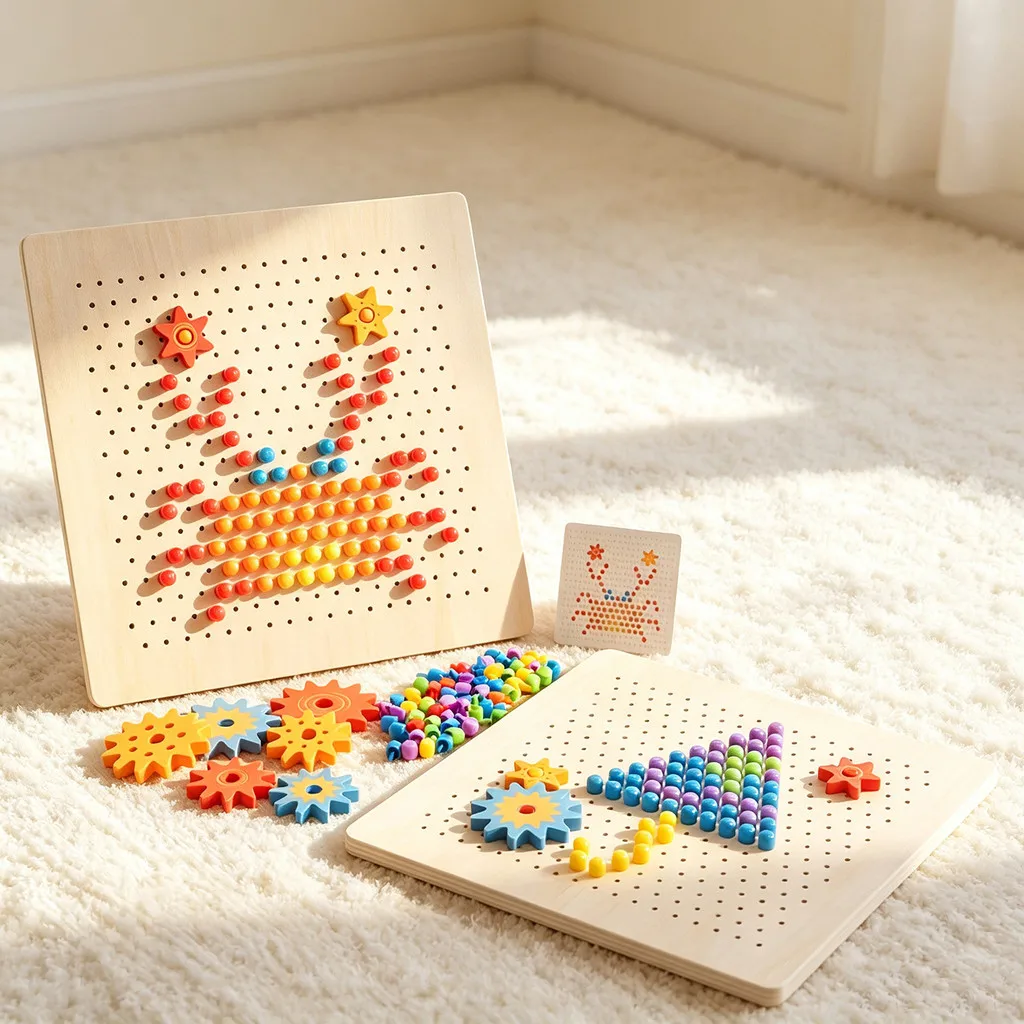 1 Set Pilz-Nagel-Zahnrad-Puzzle-Brett, Puzzle mit Pilz-Wechselbild, Pixel-Bild, Perlen, Lernspielzeug für Kinder, Kindergarten-Spielzeug