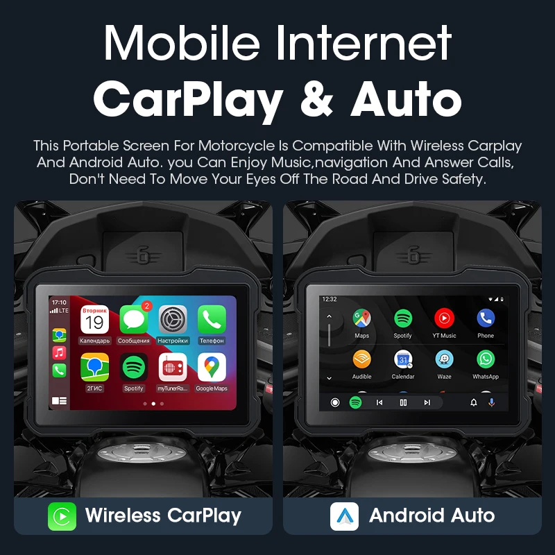 Srnubi 5 인치 무선 CarPlay 모토 안드로이드 자동 휴대용 디지털 오토바이 대시 보드 GPS 네비게이션 디스플레이 화면 TPMS 모니터