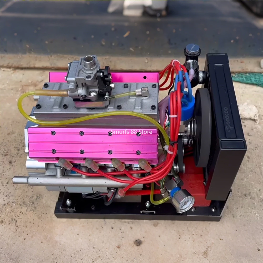 Modelo de motor v8, metal, gasolina, refrigerado a água, com base, supercharging mecânico, pode ser comercial, ignição cdi, brinquedo, presente