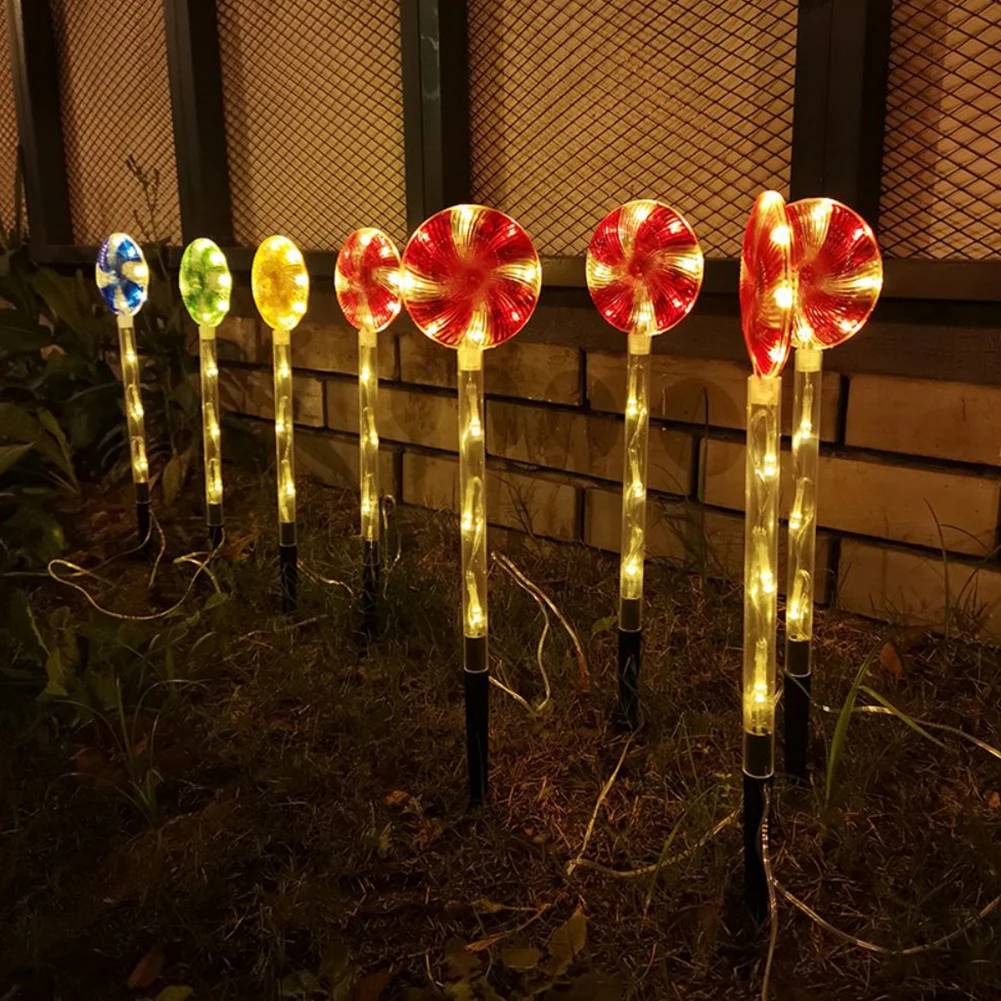 Solar LED Candy Cane Pathway Lamp, 8 modos, ao ar livre, luzes do pirulito, Natal, Ano Novo, Decoração do feriado