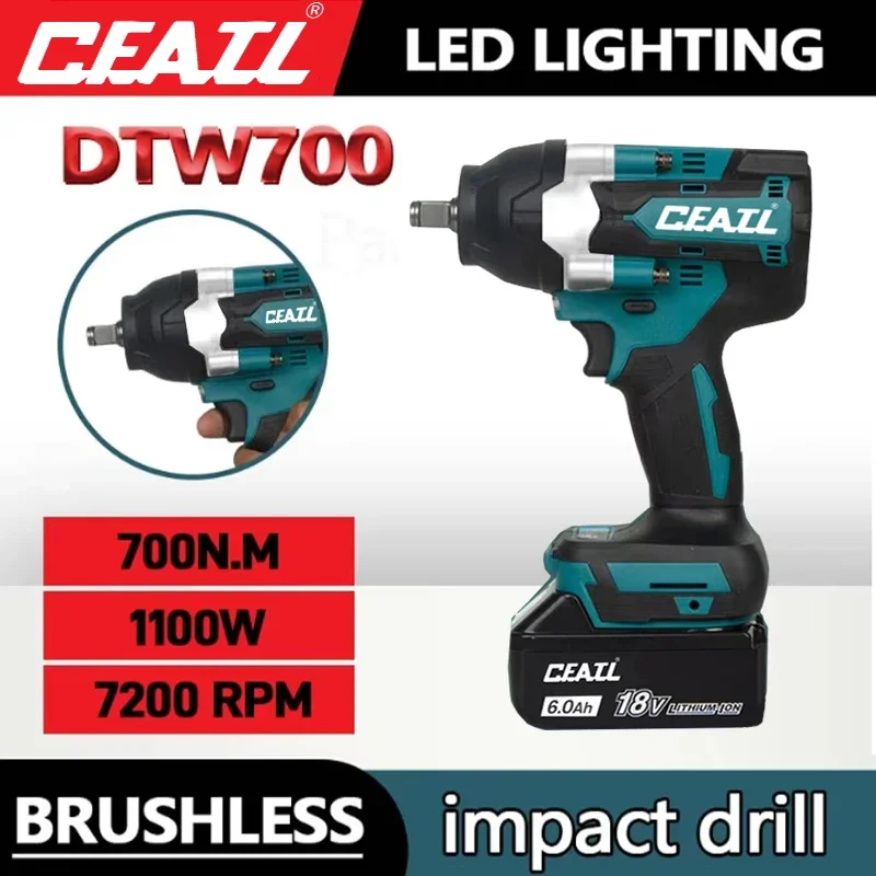 

CFATL DTW700 1800 N.M Torque Brushless Electric cordless Impact Wrench 1/2 In Lithium-Ion Battery 18V