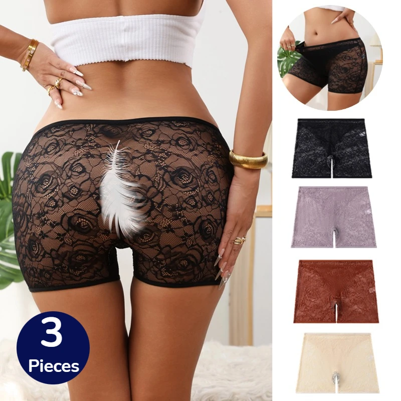 WarmSteps 3PCS Spitze Damen Höschen Weibliche Boxer Aushöhlen Sexy Dessous Weiche Atmungsaktive Frauen Bequeme Boyshorts Unterhose