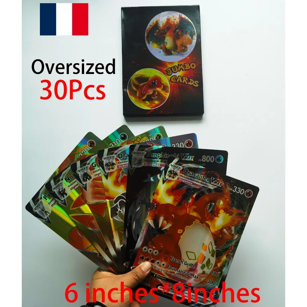 English and French Extra Large Pocket Monster Card 30 Giant Letter Cards Vmax  GX Arceus Pikachu Charizard Super Shiny Rare Card