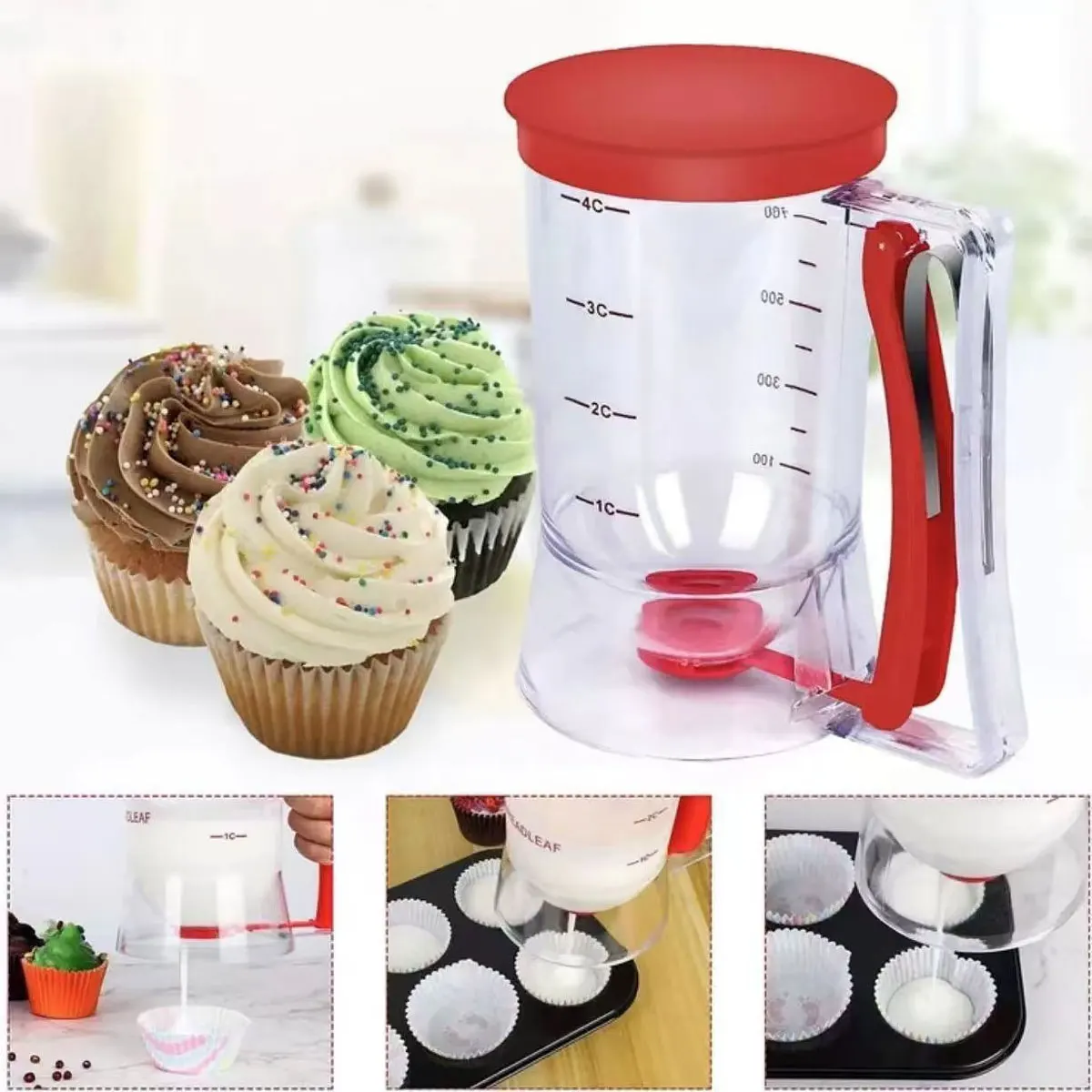 Upgraded Version 1 Pcs 900ml Batter Dispenser Hand-held Graduated Funnel Pastry Dough Dispensador For Pancake Cupcakes JJ0998