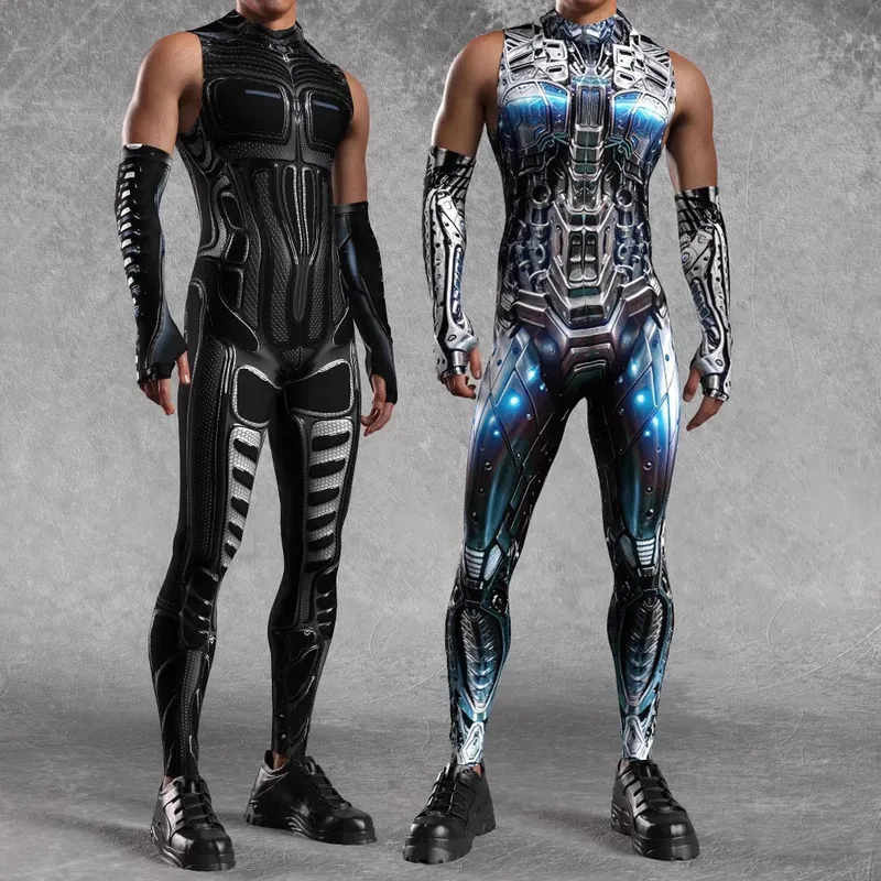 

Men's Stretch Cyberpunk Mechanical Suit Armor Bodysuit Halloween Carnival Party Stage Role Playing Performance Festival Costume