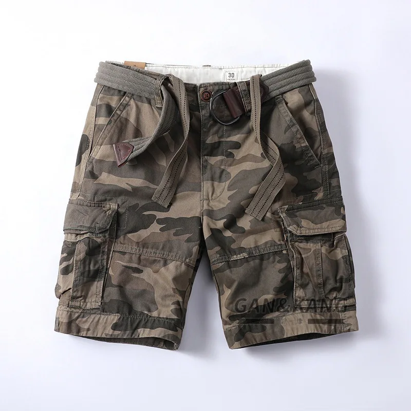 

Мужские летние шорты в американском винтажном стиле для работы, из плотного хлопка, свободного кроя, с множеством карманов, средней длины (5 дюймов)