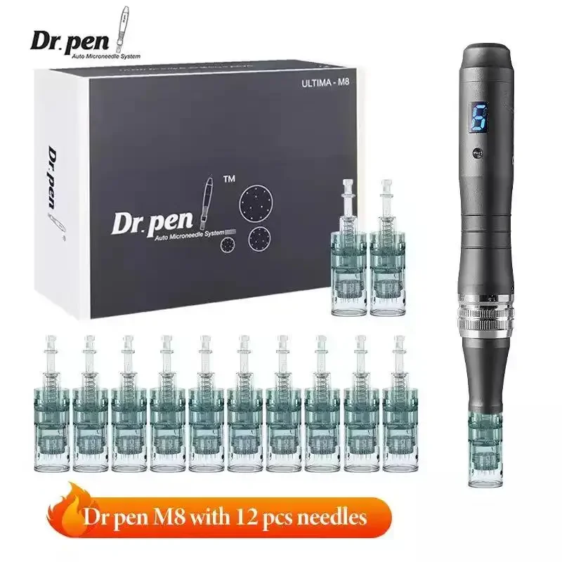 Аутентичная микроигла Dr pen Ultima M8 с 12 шт. игл, уход за лицом, беспроводная ручка Дерма, красивая машина