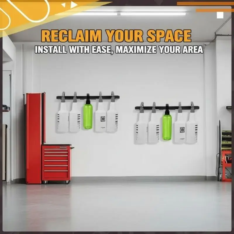 1pc Metal Universal Detail Spray Bottle Holder Wall Mounted Black Iron Storage Rack With Multiple Compartments For Spray Bottles
