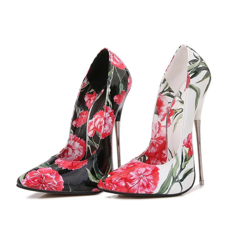 BIG 2 SIZE 16cm Super High Heels Print Lady Women Pumps Lron Heel Model Photo Special Extremes High Heeled Shoes Sexy MAIERNISI