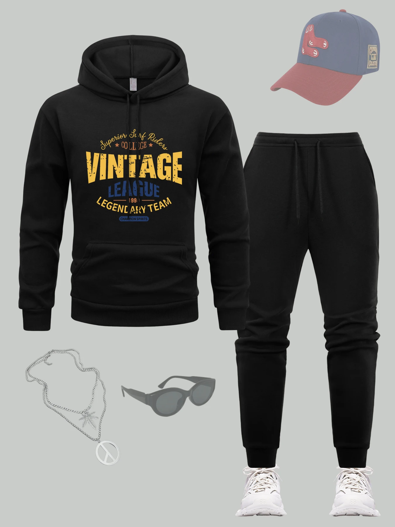 

Vintage Legue Legendary Team Prints Men Hoodie Suit Sport Fleece Tracksuit Pocket Casual Mens 2 Piece Set Street Comfy Sweatpant