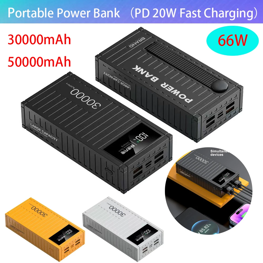 30000/50000mAh Portable Power Bank PD 20W Fast Charging Outdoor Power Station Multifunctional USB Charger For Camping Outdoors