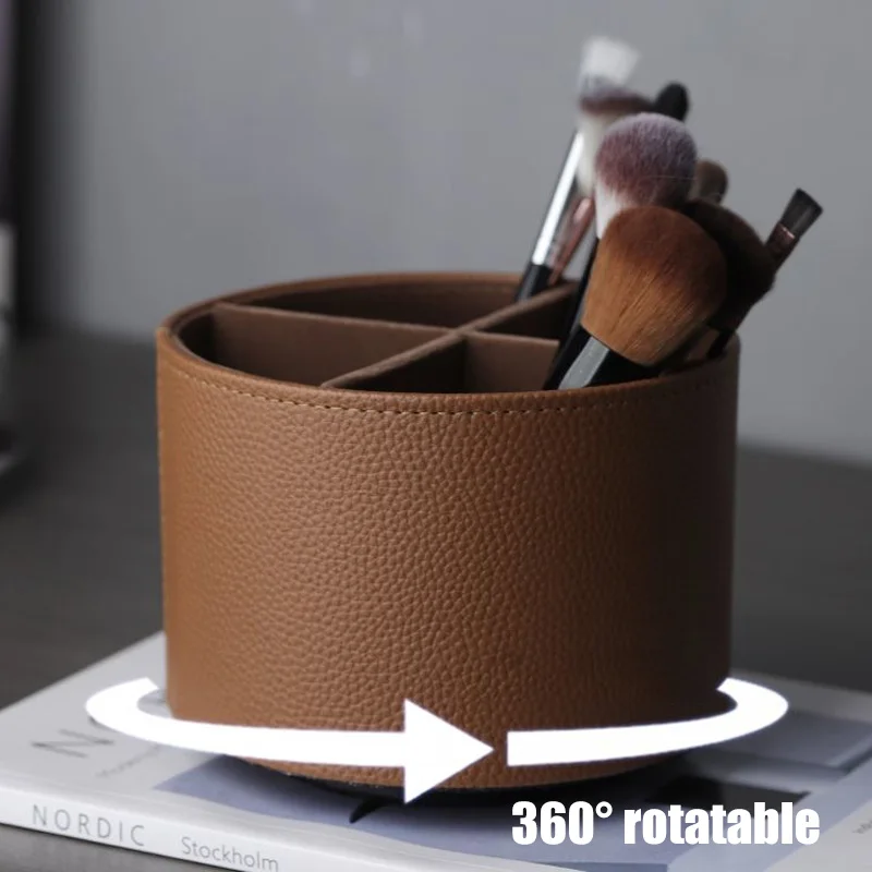 Storage Box Nordic Style Yike Rotating Desktop Leather Storage Box Makeup Brush Storage Office Pen Holder Home Decoration