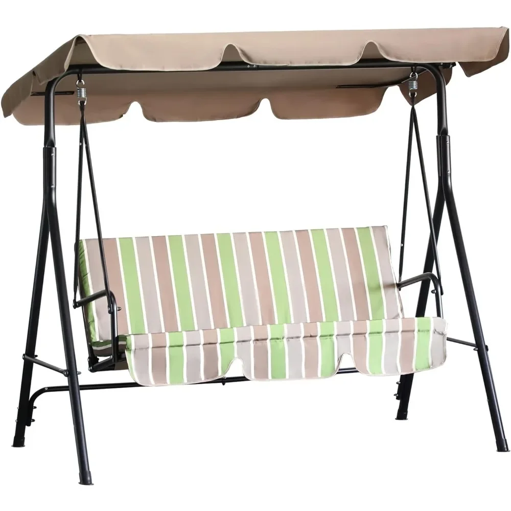 

3-Seat Outdoor Patio Swing Chair with Removable Cushion, Steel Frame Stand and Adjustable Tilt Canopy for Patio, Garden