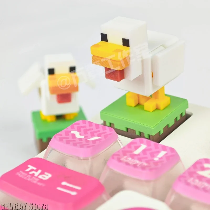 Pixel Chicken Keycap Movable Wings Cute Anime Key Cap For Mechanical Keyboard Boy Gift