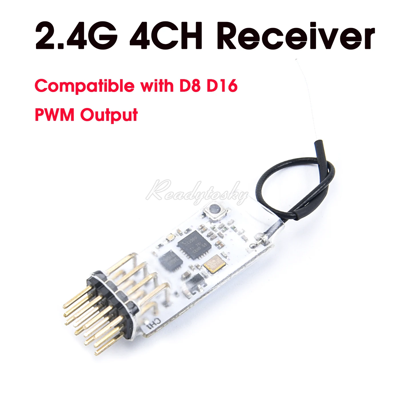 Mini 2.4G 4CH Receiver PWM Output Compatible with D8 D16 for FRSKY Futaba Jumper T16 X9D RC FPV Racing Drone