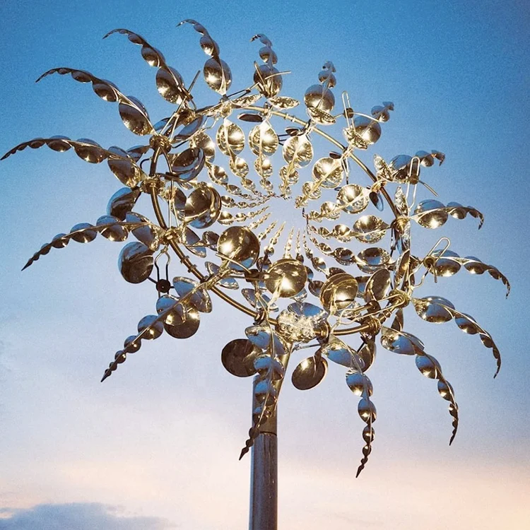 Windmill Holographic Giant Metal Stainless Steel Wind Spinner Kinetic Parts Sculpture For Garden Decoration
