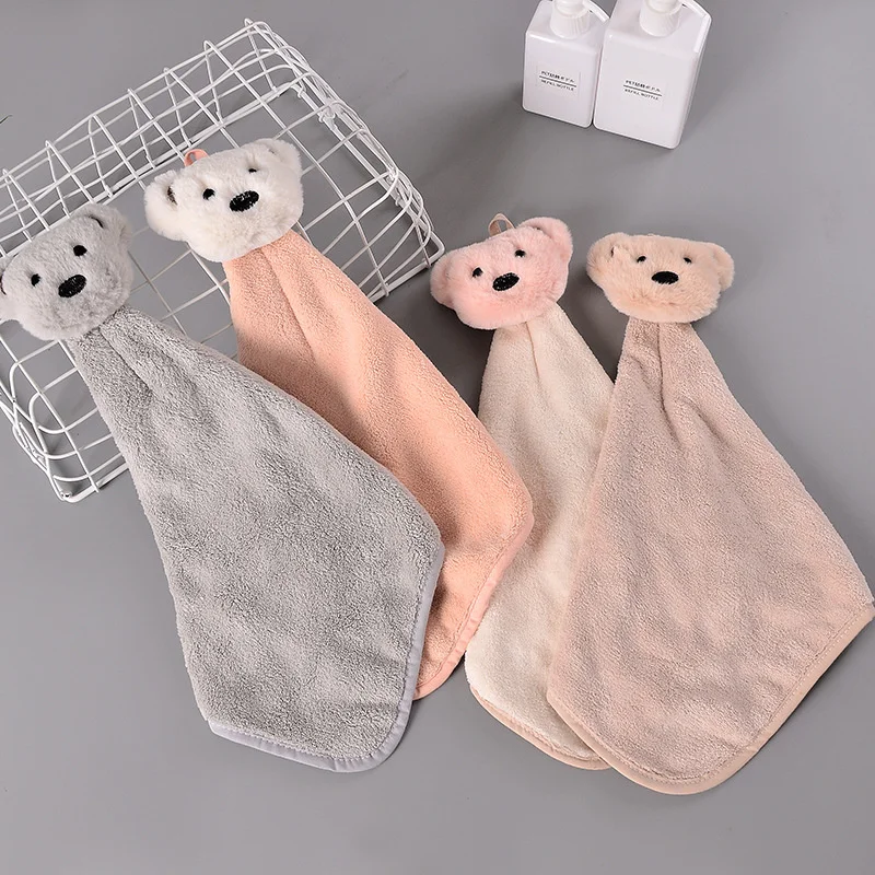 Cartoon Bear Hand Towel Super Absorbent Coral Velvet Microfiber Soft Face Towels Hanging Design Kitchen Bathroom Terry Towels