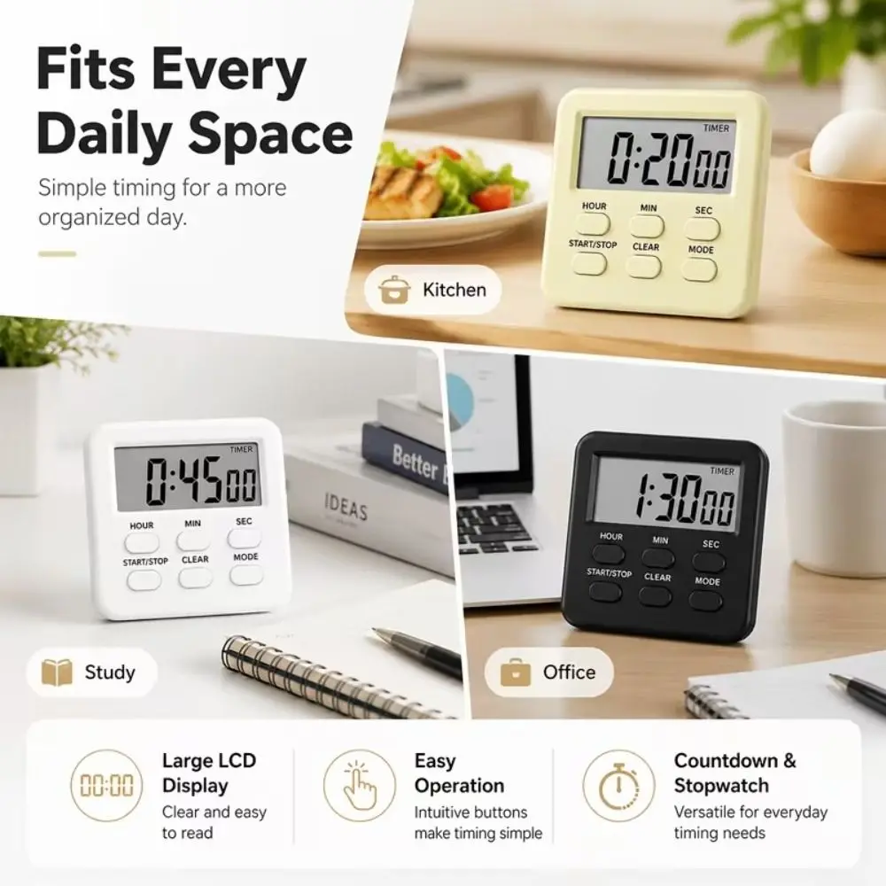 Memory Function Dual-Mode Digital Timer Magnetic Back Compact Kitchen Timer Durable Large LCD Display Countdown Timer Teachers