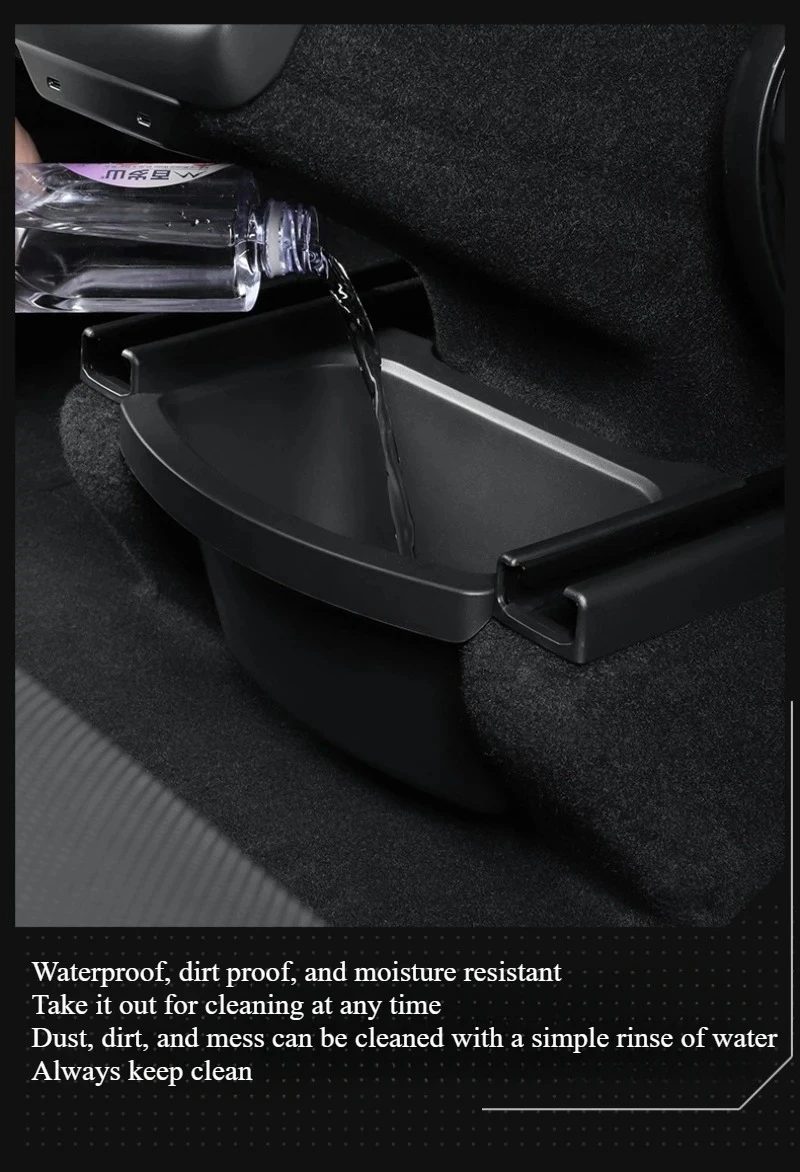 Für Tesla Model Y Juniper 2026 TPE Hintere Mittelkonsole Aufbewahrungsbox Organizer mit Abdeckung Mülleimer Unter dem Sitz Auto-Zubehör – Detail 7