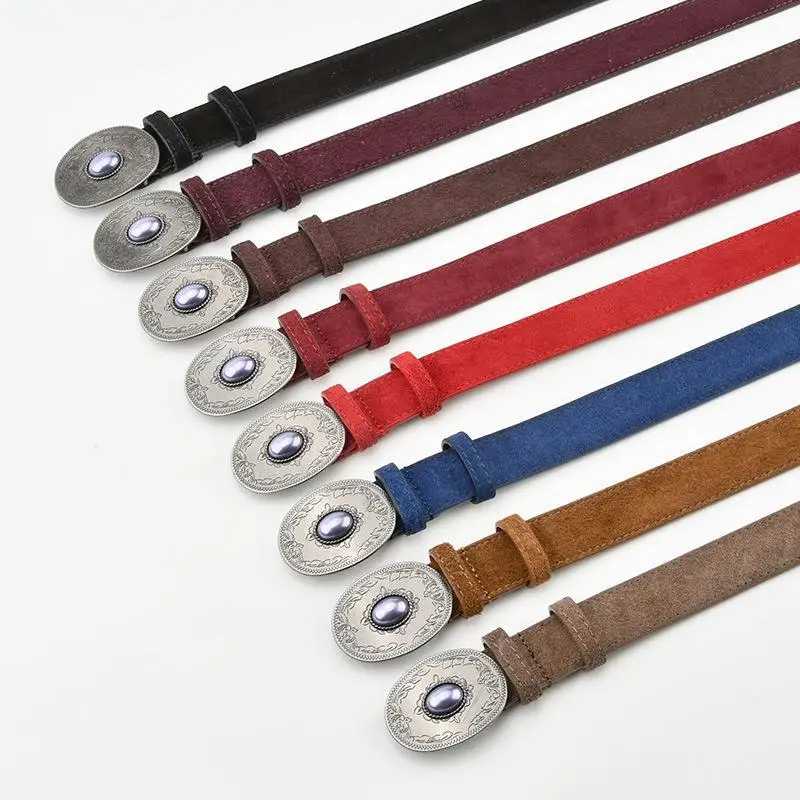 Metal Curving Buckle Suede Cowskin Waist Belts Women Dress Shirt Waistbands Strap Real Leather Correas Para Mujer Cinturones