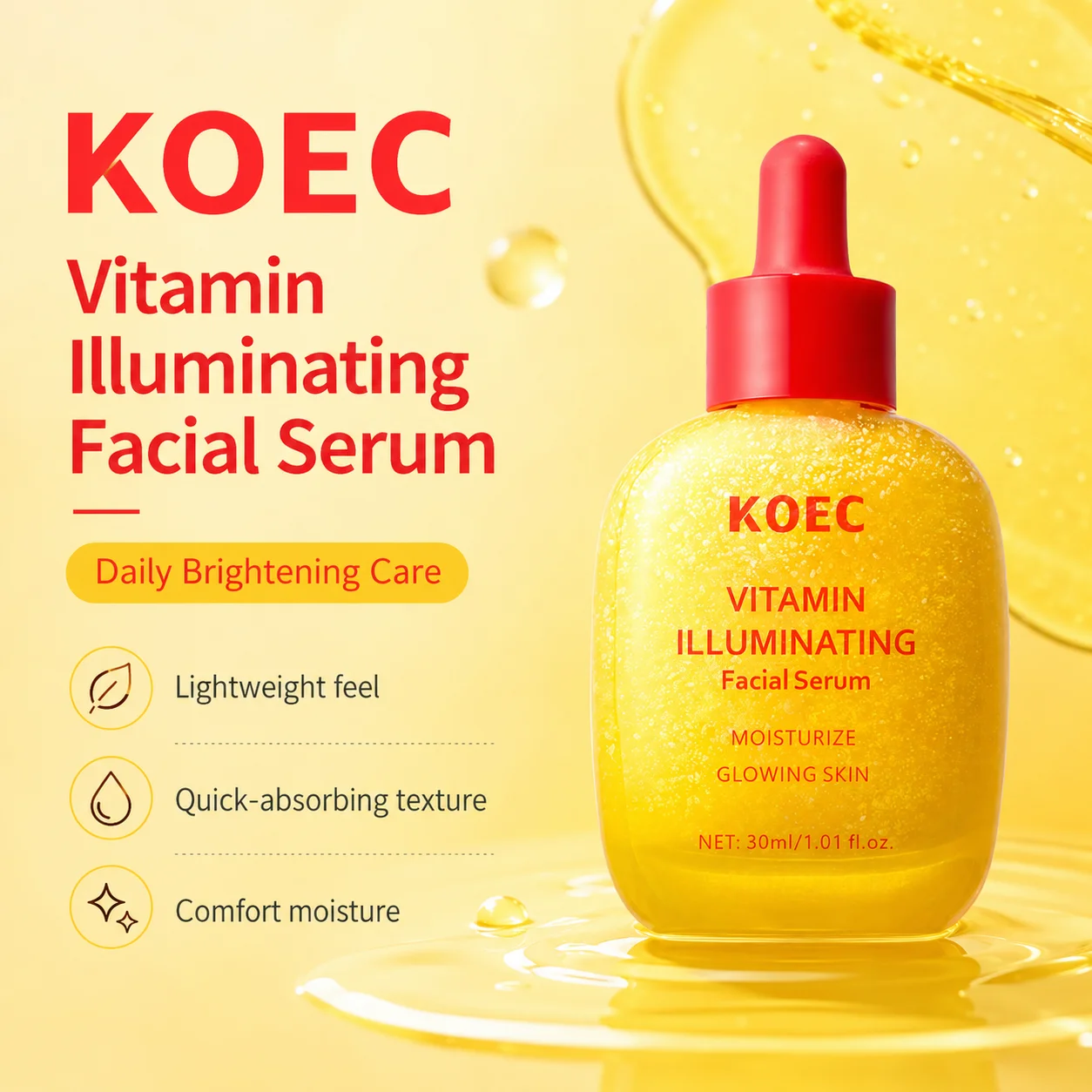 KOEC Vitamin Illuminating Serum | Niacinamide + Hyaluronic Acid & Vitamin E | Vitamin C Serum for Face, Dark Spot & Uneven Tone Care, Anti-Aging Hydrating Serum, 30ml/1.01fl.oz