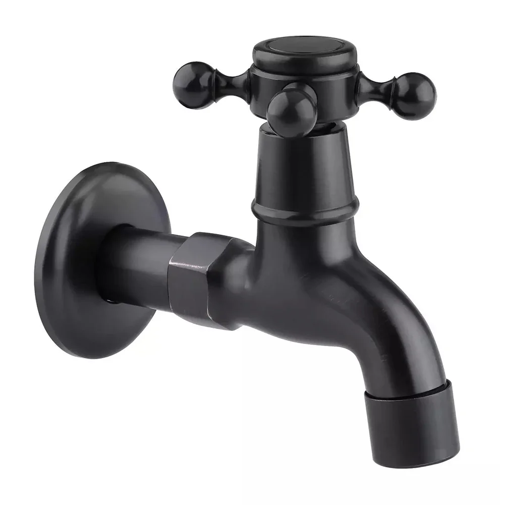 

Black Bathroom Tap Antique Faucet Single Handle Smooth Operation Cross Knob Integrated Construction Leak Prevention