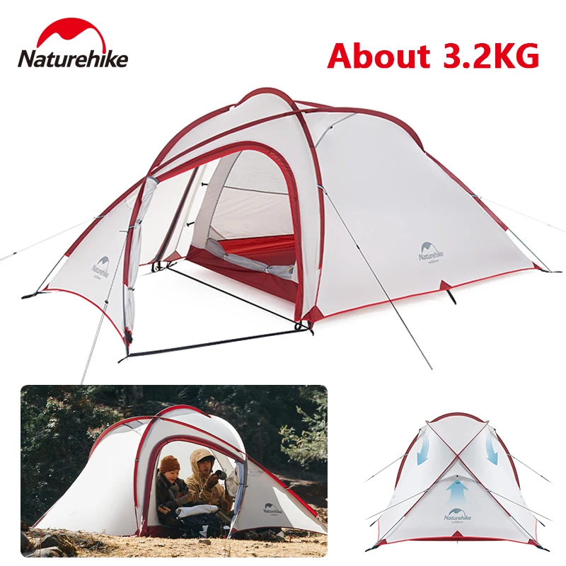 Naturehike Hiby Camping Tent 3-4 Persons Ultralight 20D Nylon Semi Geodesic Double Layer Waterproof Travel Hiking 1 Room 1 Hall