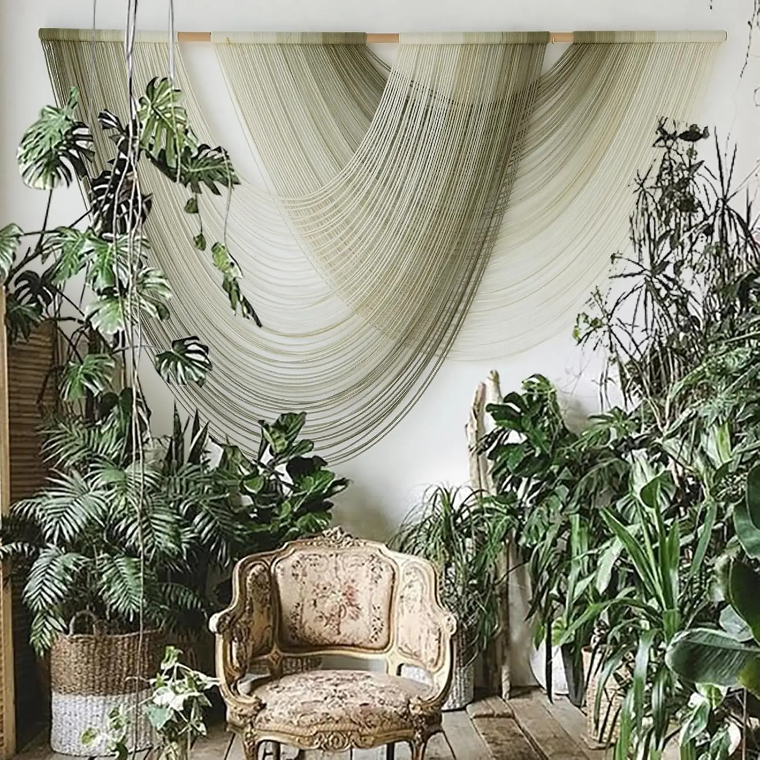 

Moss Green Macrame Wall Hanging Boho Tapestry Dip Dyed Ombre Handmade Cotton Rope Art for Bedroom Living Room, 57x39 in