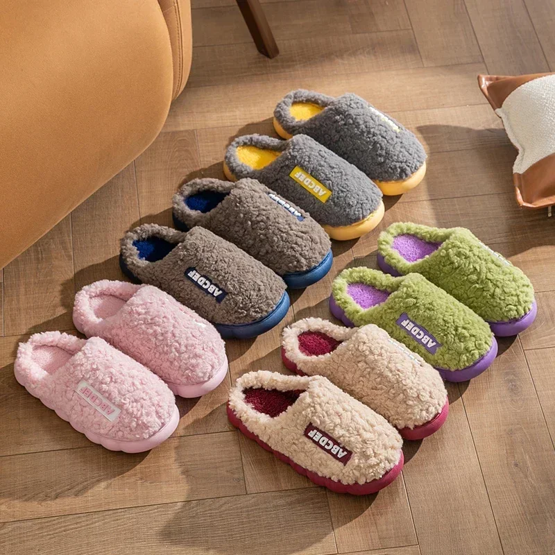 2024 New Trend Winter Couple Indoor Non-slip Mule For Men Women Flip Flops Warm Fluffy Slippers Home Slides Casual Cotton Shoes