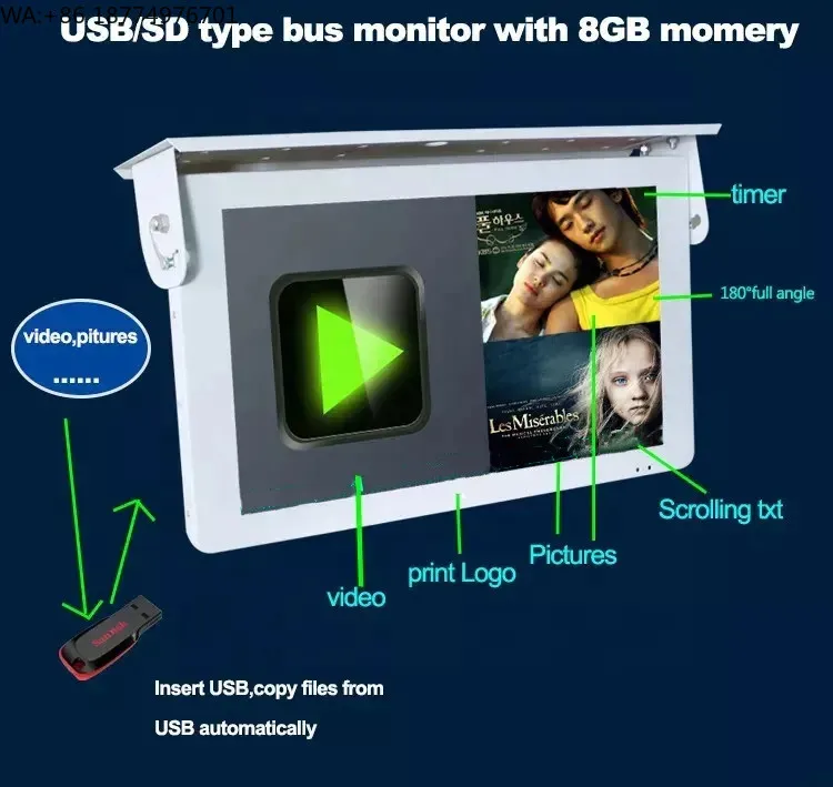 Roof Mounted Car Advertising Screen Flip Down Bus Lcd Monitor Car Tv Overhead Ceiling Roof Bus Lcd Monitor