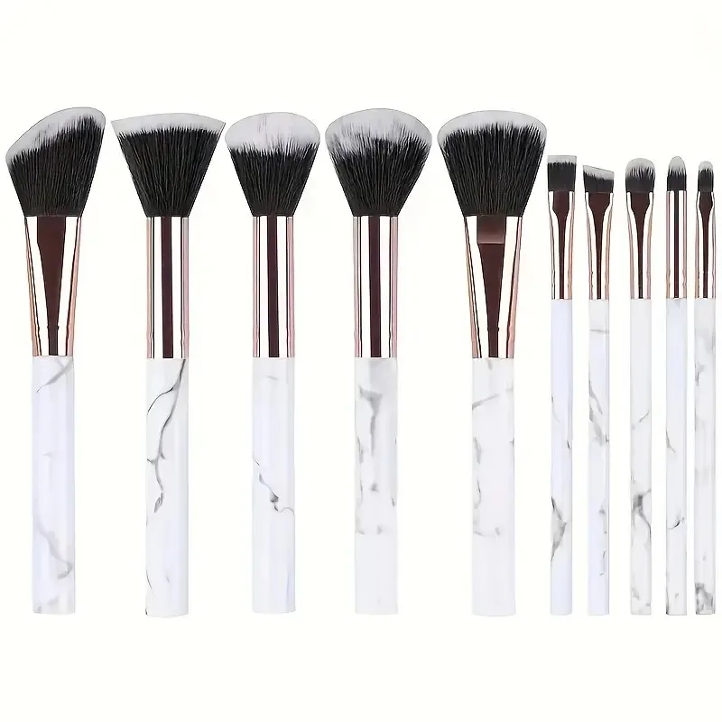 10Pcs Marble Makeup Brush Set, Foundation Eyeshadow Blending Brushes, Professional Makeup Brushes Kit Ideal for Beginners & Gift