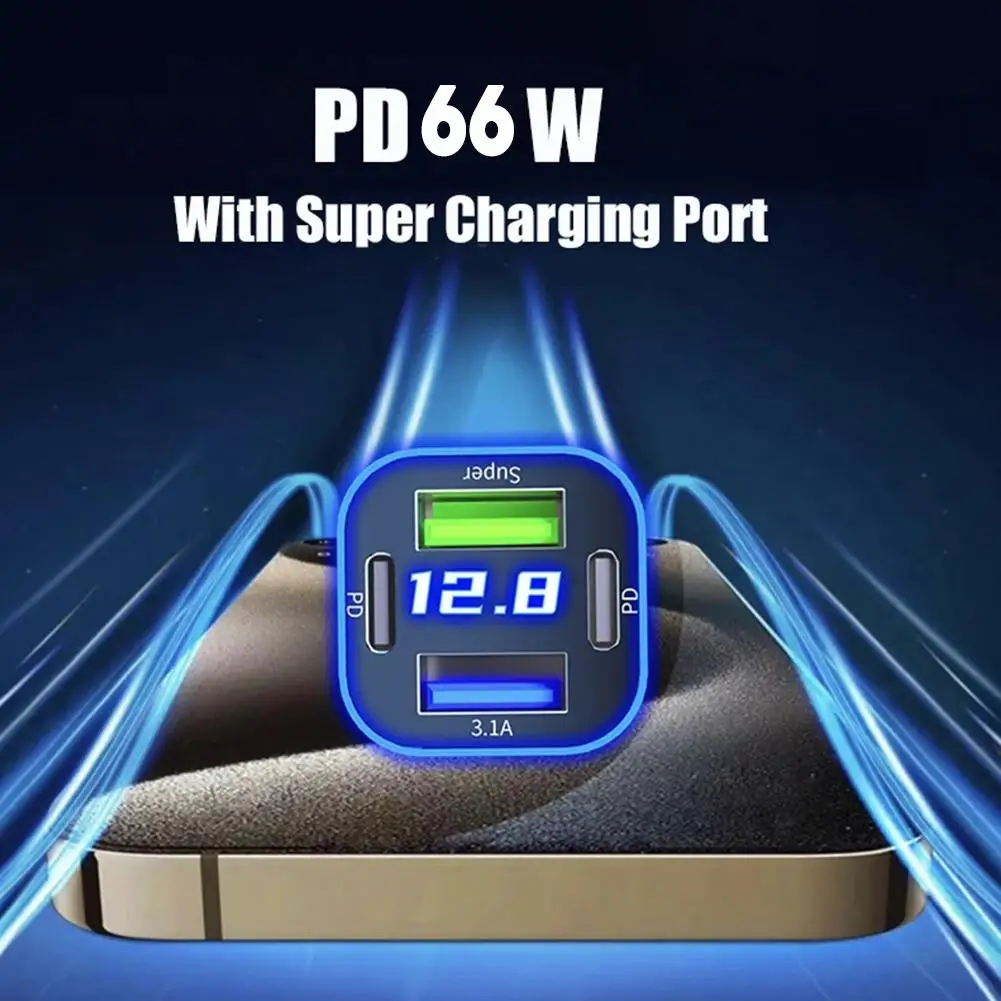 Digital Display Car Charger 5usb 250W Four-port Square Phone Five Head Charge Car Charger Charging QC3.0 PD Mob Fast To One Q6I0