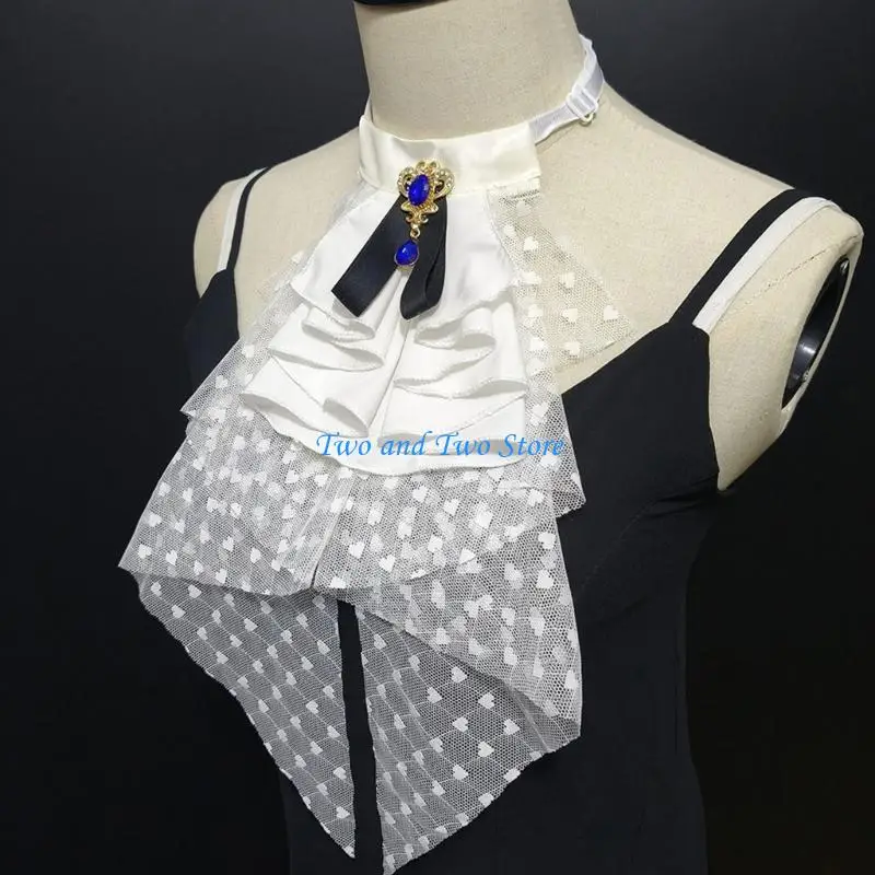 HX6F Victorian Lace False Collar With Rhinestones Decors Neck Ruff For Formal Event