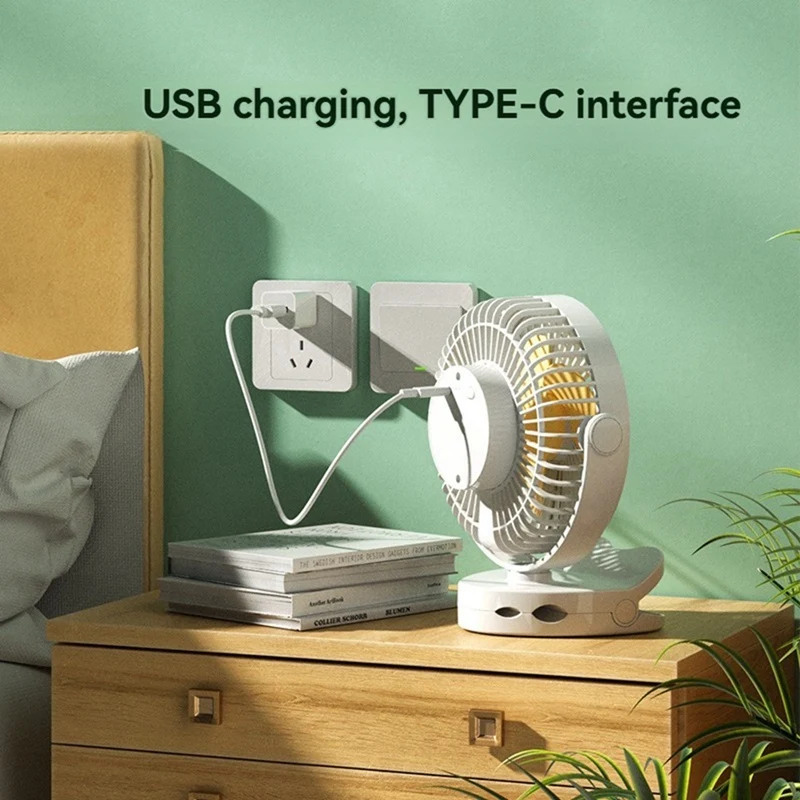 ABGR-Ventilador colgante y de mesa con clip recargable, 3 velocidades, 360 °   Ventilador giratorio para viajes y uso doméstico