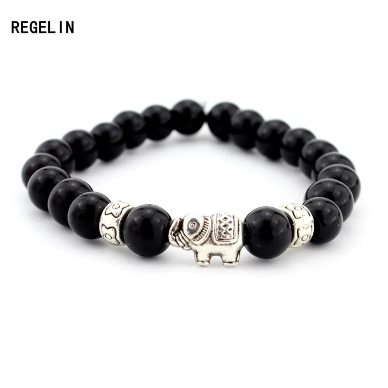 REGELIN Natural Stone Bead Buddha Bracelets For Women Men Jewelry Black Lava Druzy Gift Bracelets Elephant Bangles Pulseras