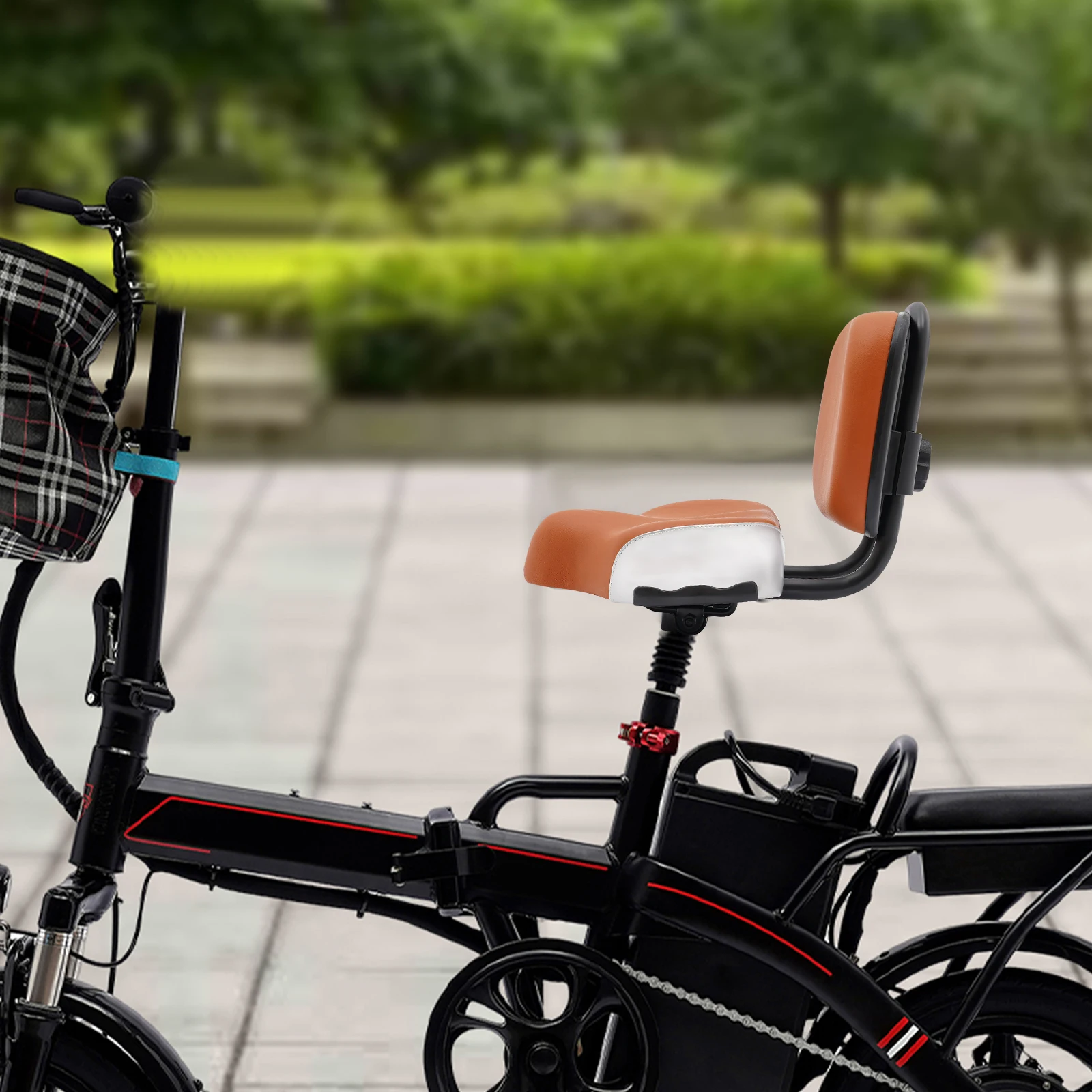 مقعد دراجة مريح مع مسند ظهر دراجة ثلاثية العجلات دراجة جبلية دراجة كهربائية وسادة مقعد سرج عريض جدًا برتقالي/رمادي