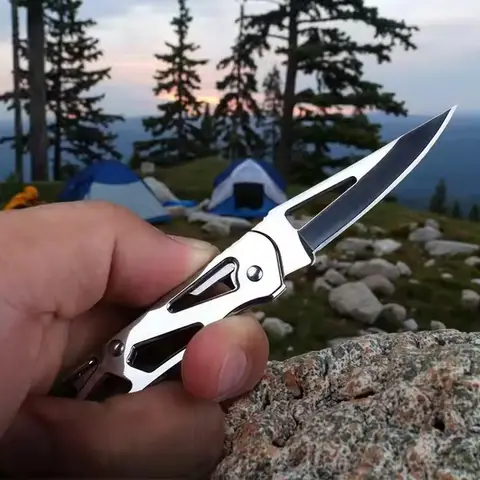 접이식 과일 칼 스테인레스 스틸 포켓 나이프 키 체인 과일 슬라이스 칼 미끄럼 방지 손잡이 가정용 소형 칼