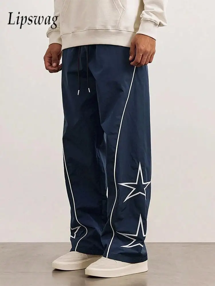 

Vintage Y2K Stars Embroidery Loose Pants Mens Hip Hop Drawstring Straight Trousers Streetwear Men 2025 Spring Fall Casual Pants