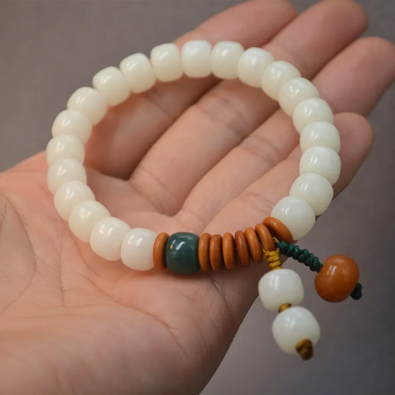 

Ornament Barrel Beads White Corypha Umbraculifea Bracelet Women's Single Ring White Jade Bodhi Bracelet 6*8mm